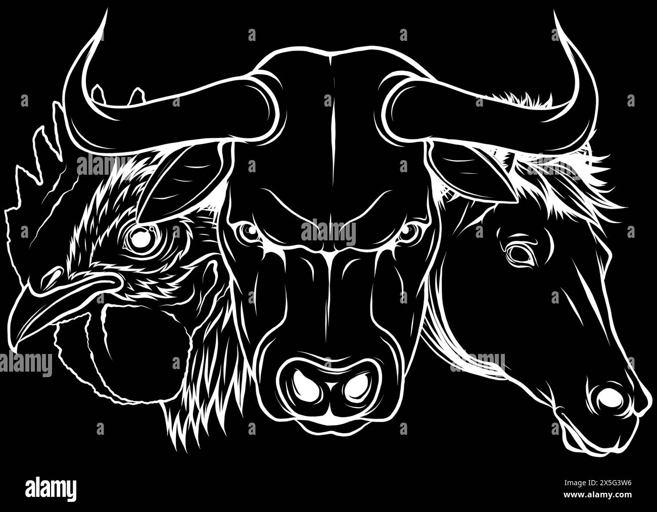 white silhouette of Set of popular vector farm animals on black ...