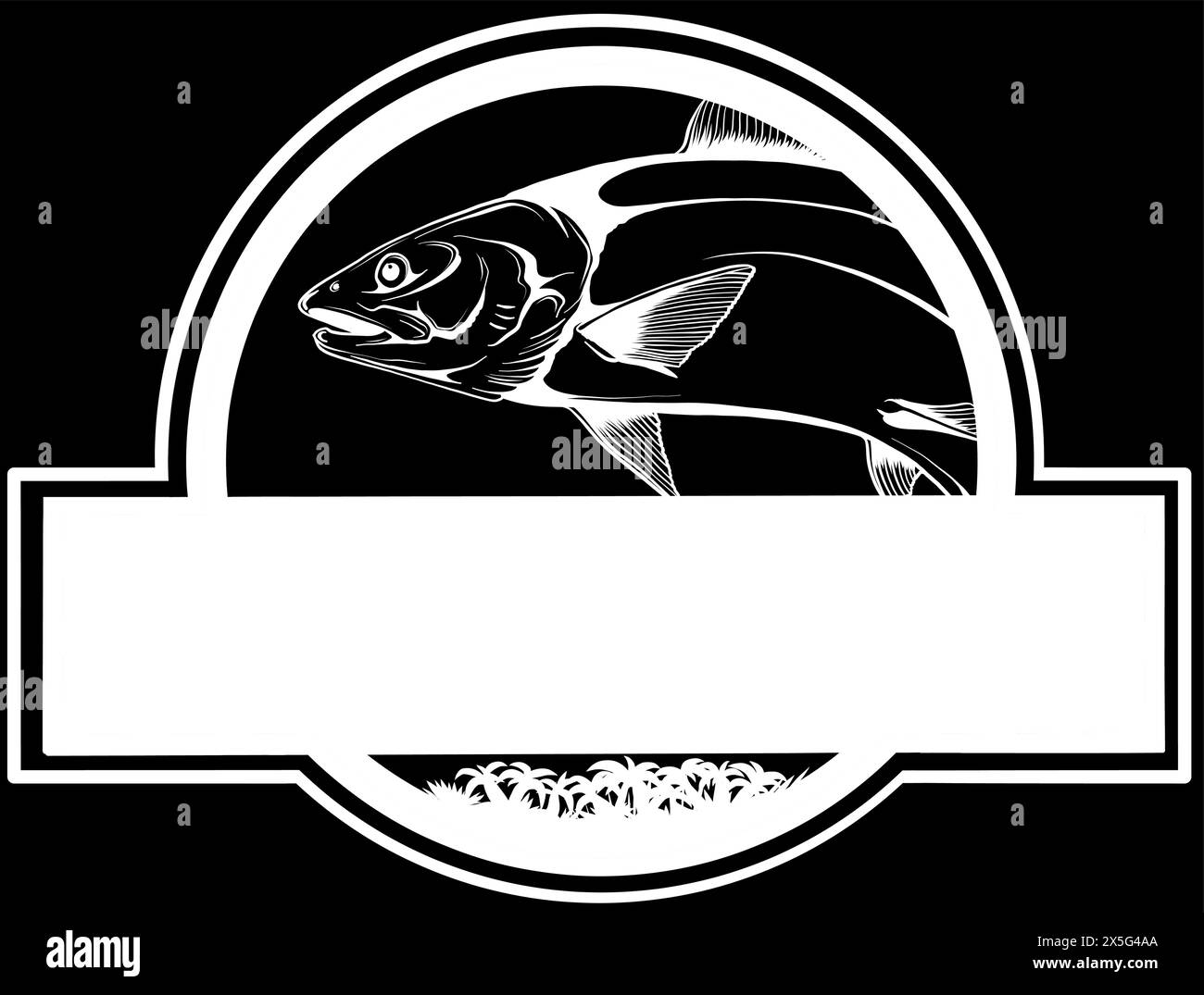 white silhouette of Fish salmon logo on black background vector illustration Stock Vector