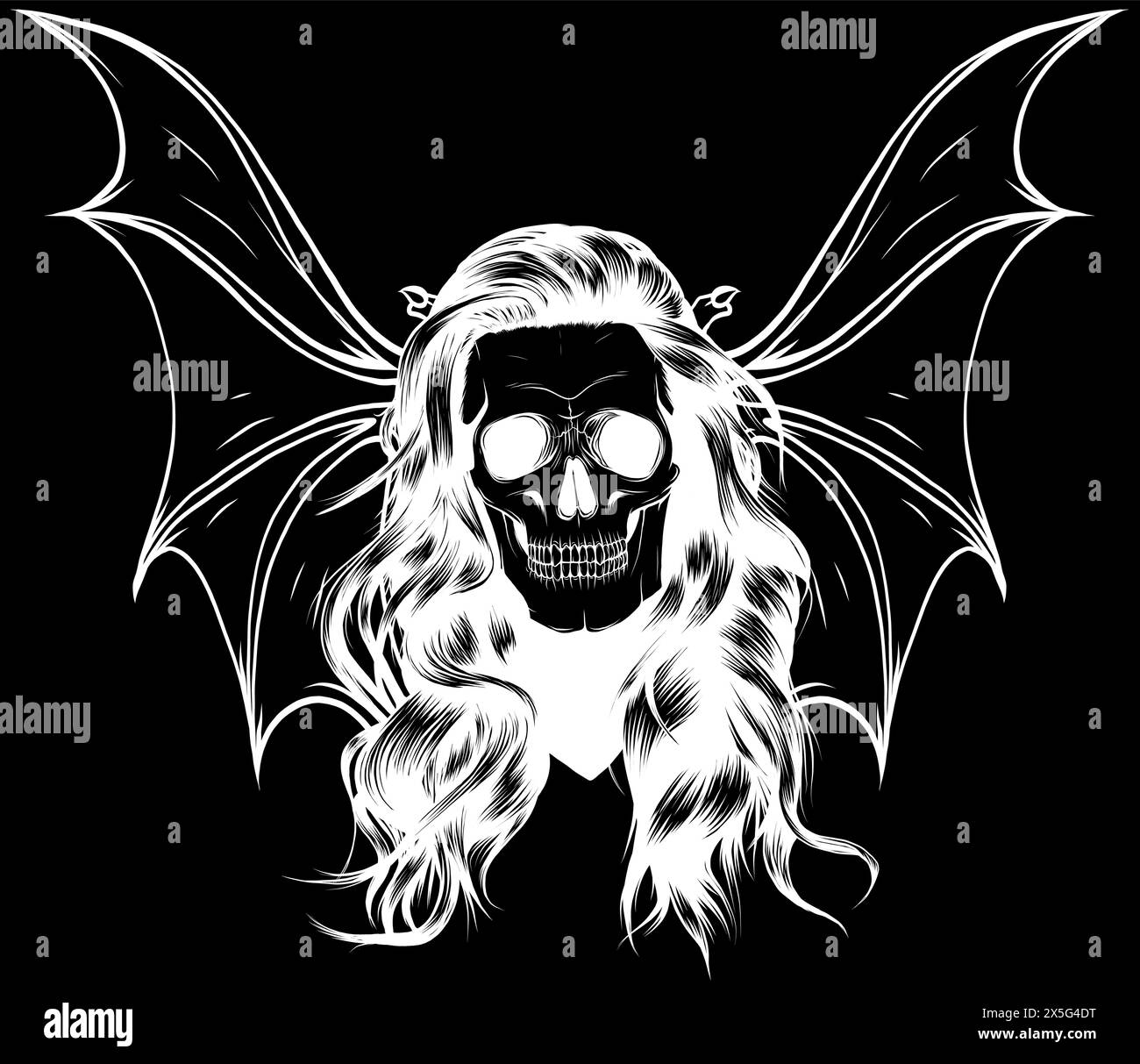 white silhouette of winged skull bat or dragon wings on black