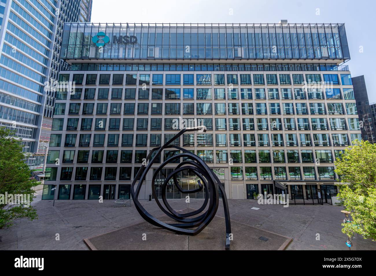 Facade of the headquarters of Merck Sharp and Dohme (MSD) France, French subsidiary of the American multinational pharmaceutical group Merck and Co. Stock Photo