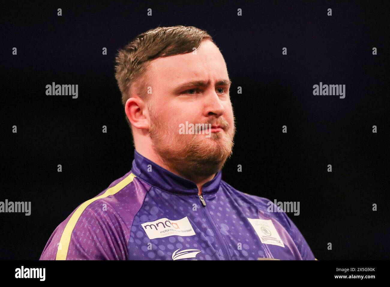 Leeds, UK. 09th May, 2024. Luke Littler reacts dejected during the 2024