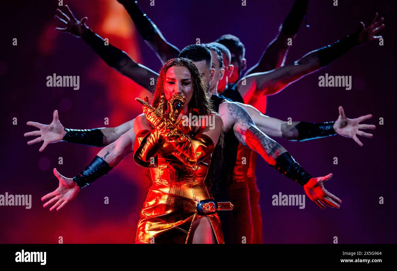 09 May 2024, Sweden, Malmö Nutsa Buzaladze from takes to the stage of the Eurovision