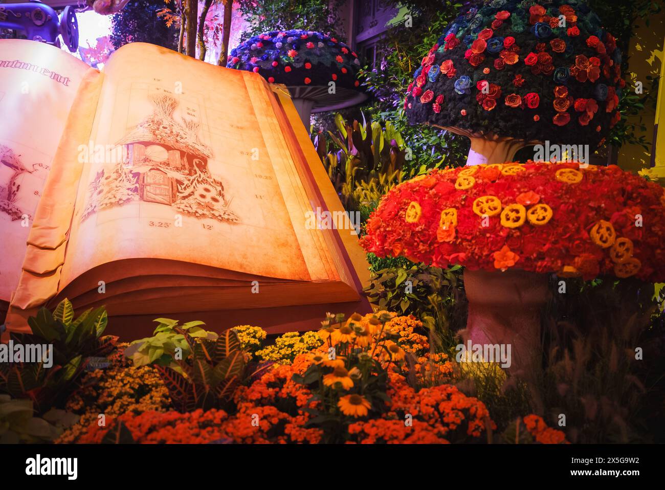 Colorful Fairy Tale Display with Mushroom Flowers, Las Vegas Venue