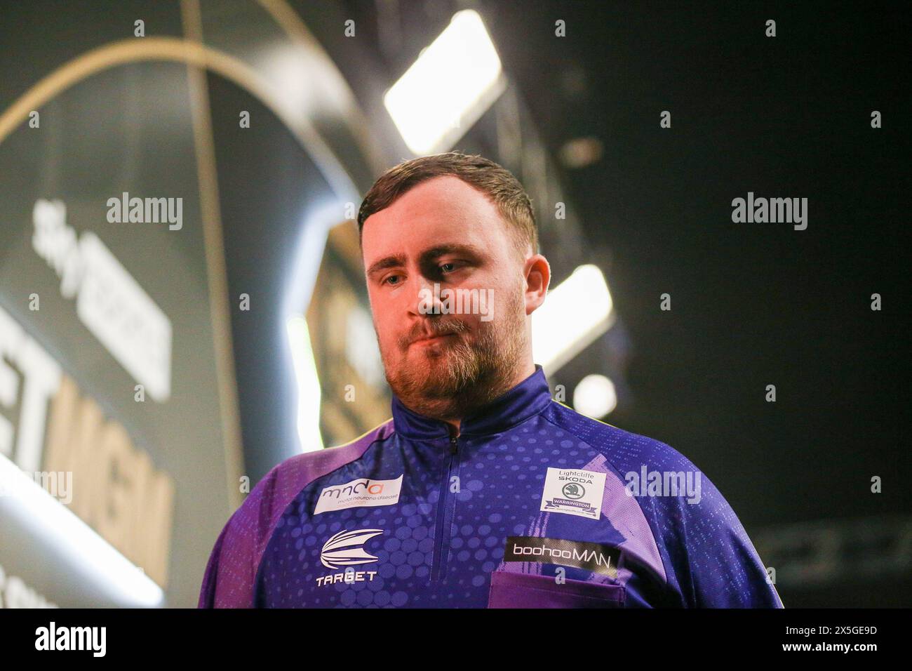 Leeds, UK. 09th May, 2024. Luke Littler dejected after defeat to