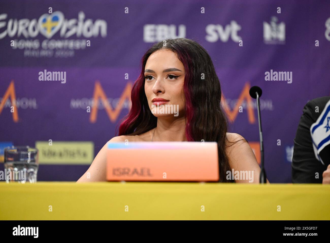 Eden Golan representing Israel during a press meeting with the entries that advanced to the final after the second semi-final of the 68th edition of the Eurovision Song Contest (ESC) at the Malmö Arena, in Malmö, Sweden, Thursday, May 09, 2024.Photo: Jessica Gow / TT / Code 10070 Stock Photo