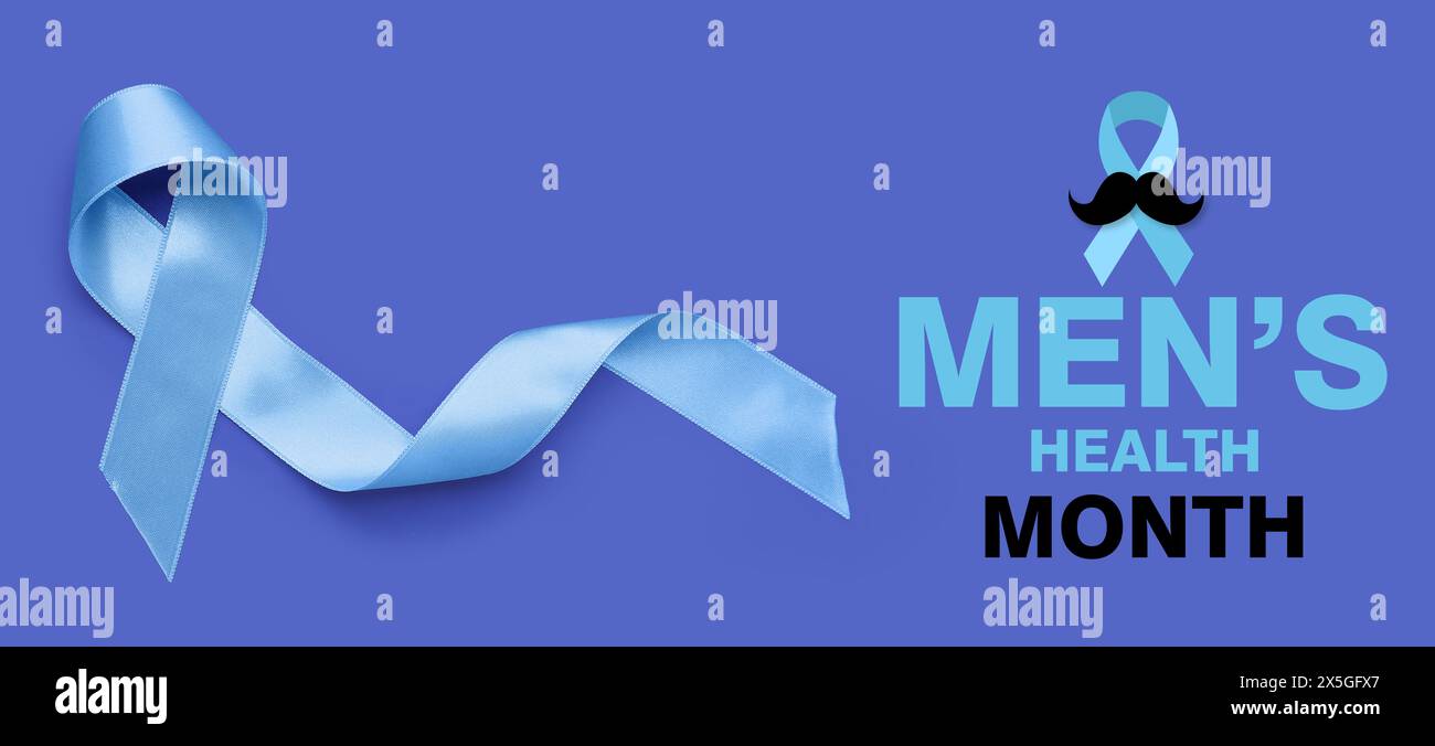 Banner for Men's Health Month with awareness ribbon Stock Photo - Alamy