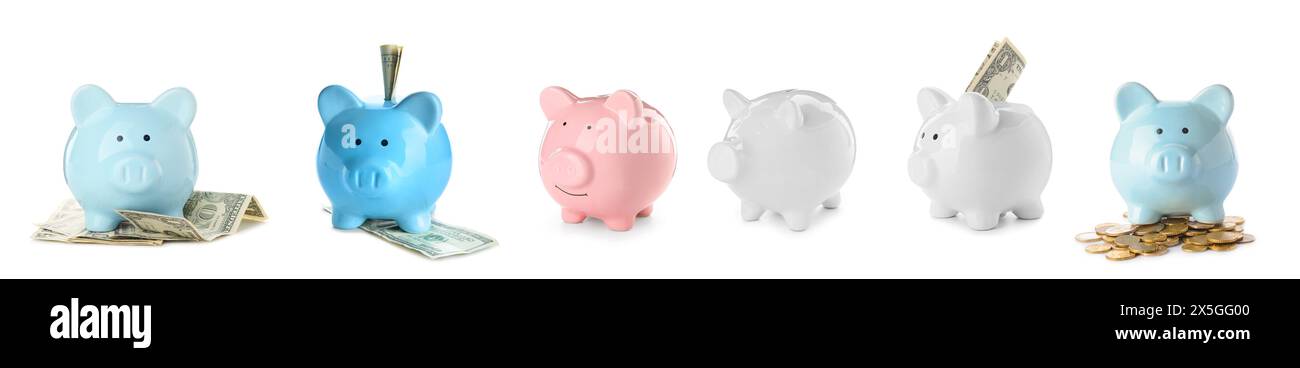 Set of piggy banks on white background Stock Photo - Alamy