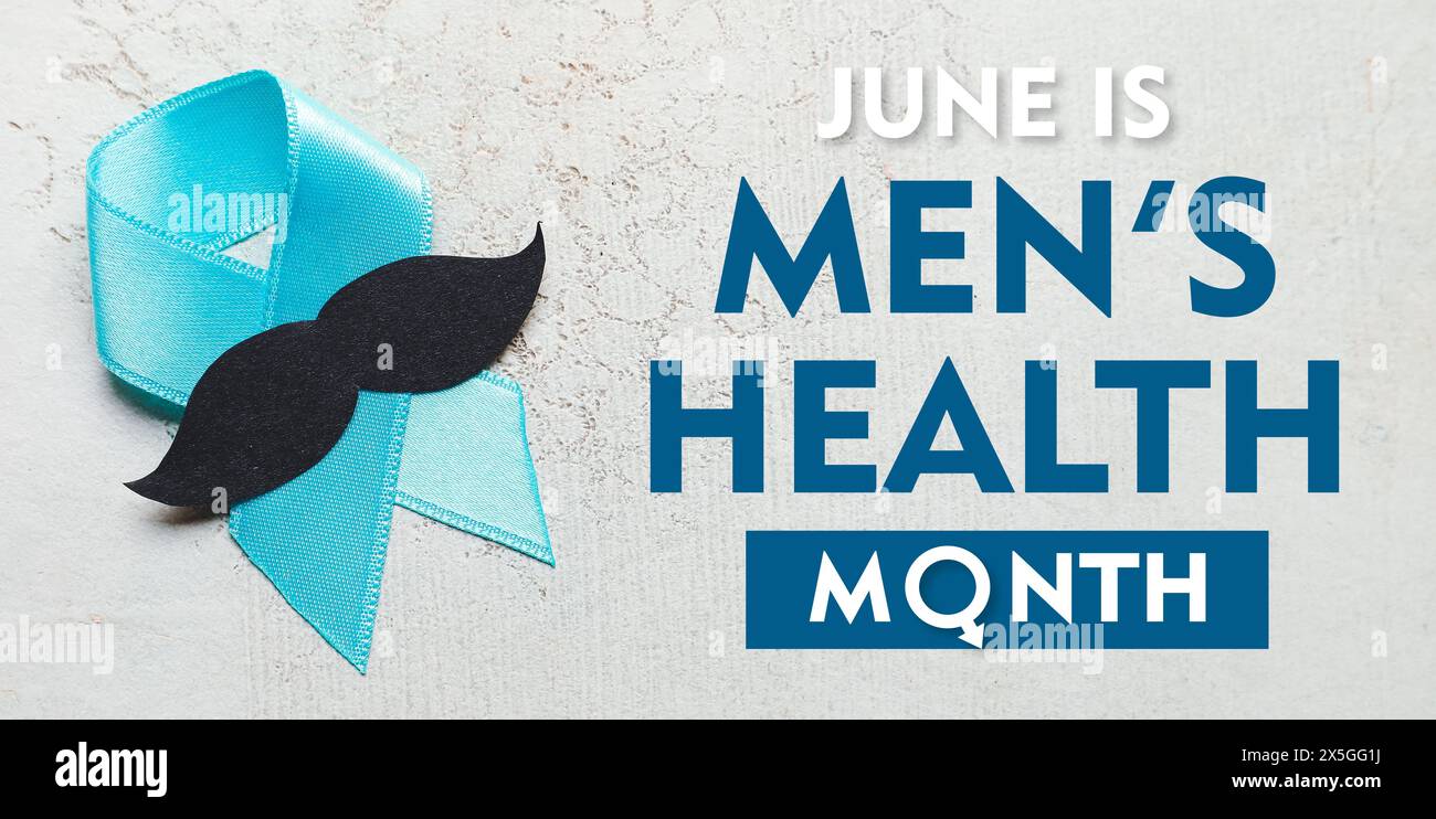 Banner for Men's Health Month with awareness ribbon with paper mustache ...