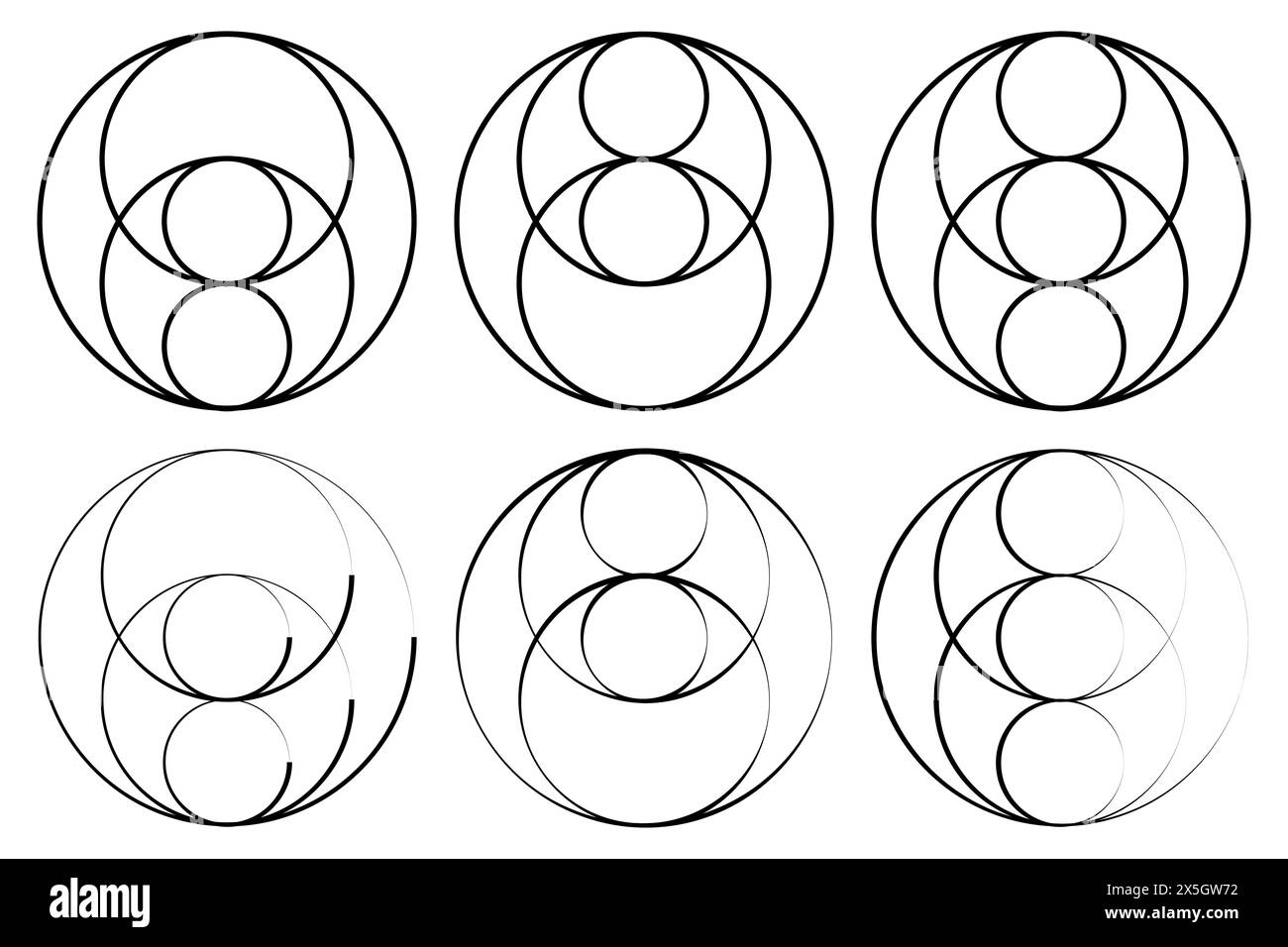Vesica piscis geometry inside lines circles vector illustration. Stock Vector