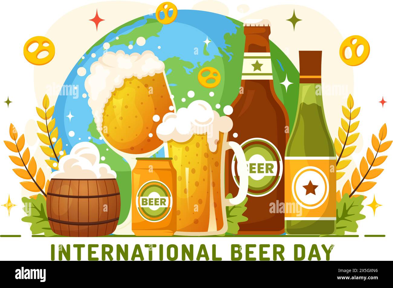 International Beer Day Vector Illustration on 5 August with Cheers Beers Celebration and Brewing in Flat Cartoon Background Design Stock Vector