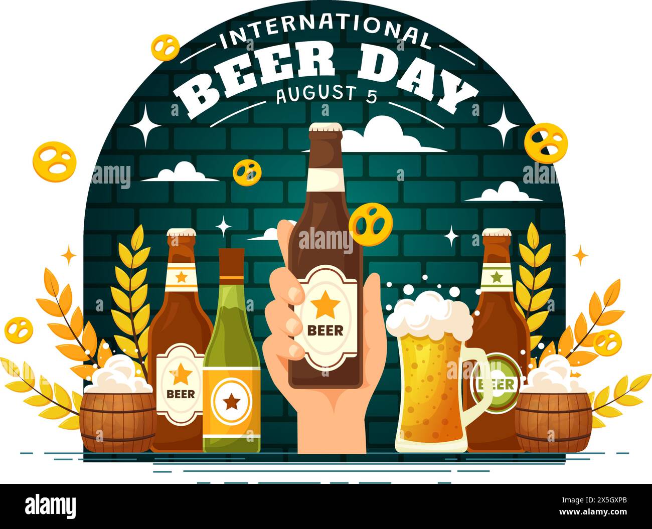 International Beer Day Vector Illustration on 5 August with Cheers Beers Celebration and Brewing in Flat Cartoon Background Design Stock Vector