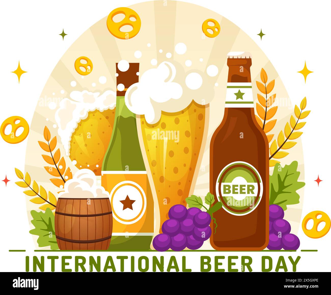 International Beer Day Vector Illustration on 5 August with Cheers Beers Celebration and Brewing in Flat Cartoon Background Design Stock Vector