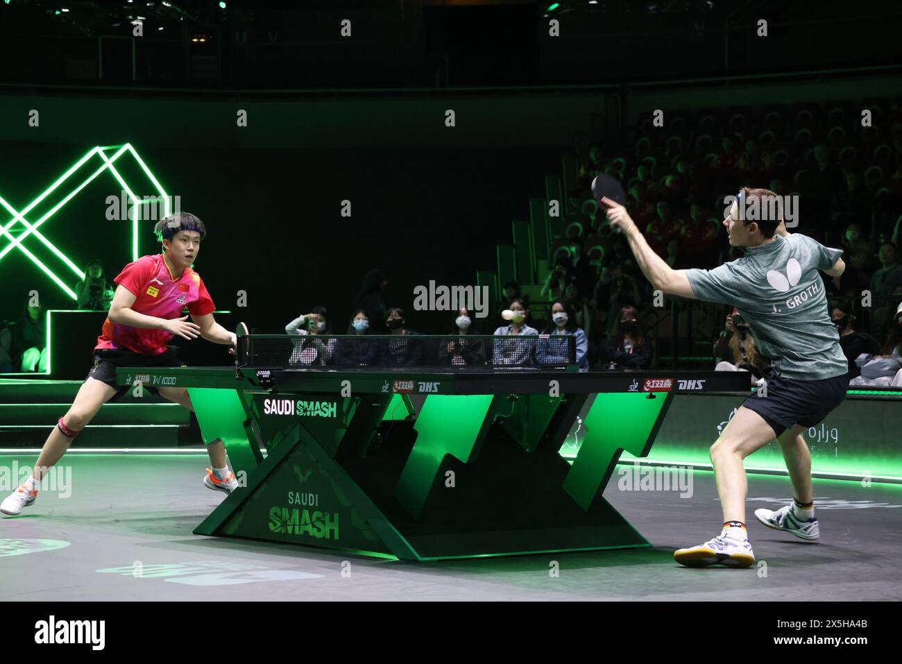 Jeddah, Saudi Arabia. 9th May, 2025. Wang Chuqin (L) of China and