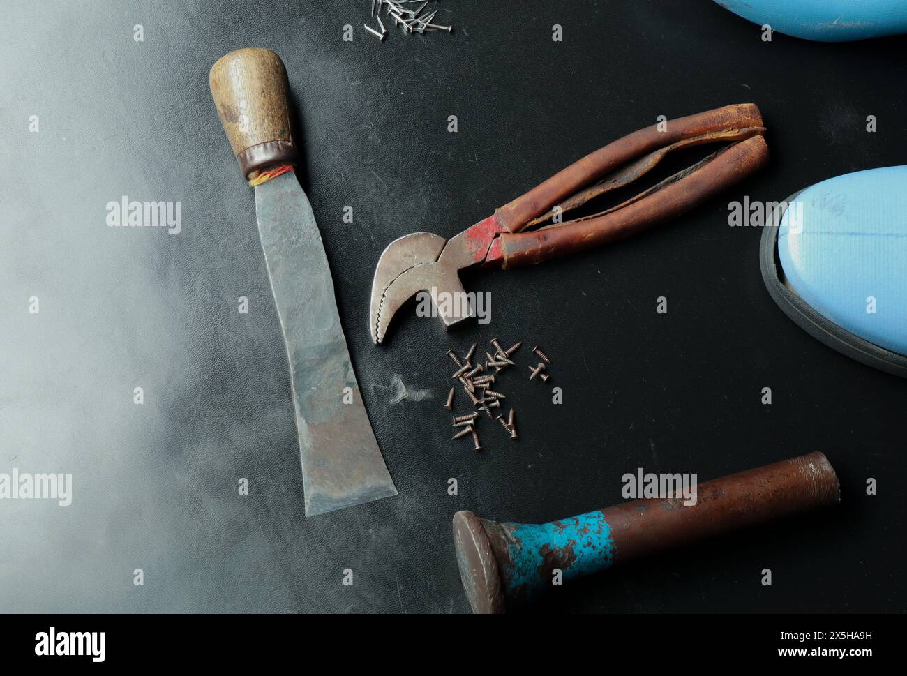 cobller tools isolated on the working table Stock Photo