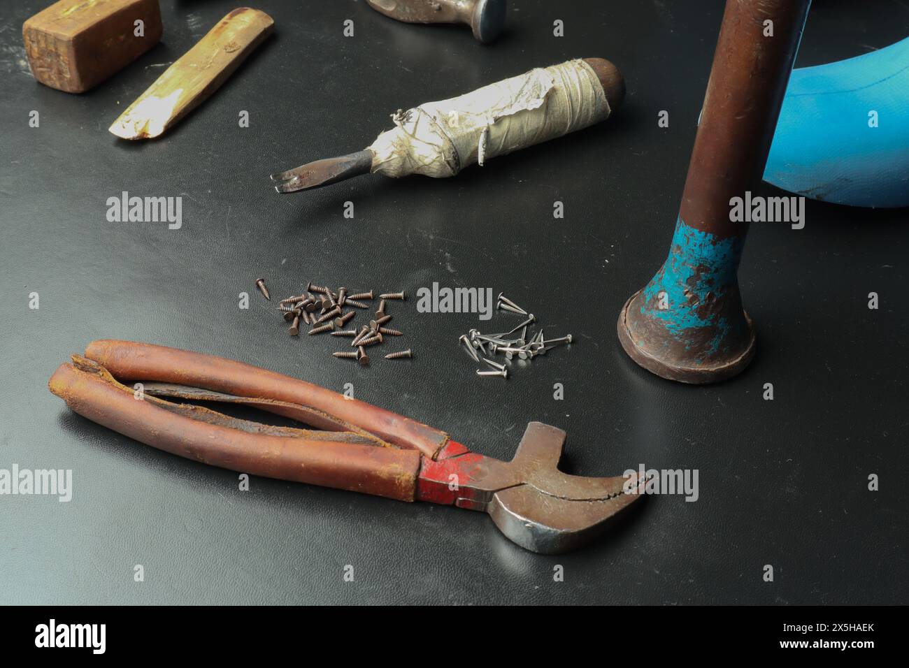 cobller tools isolated on the working table Stock Photo