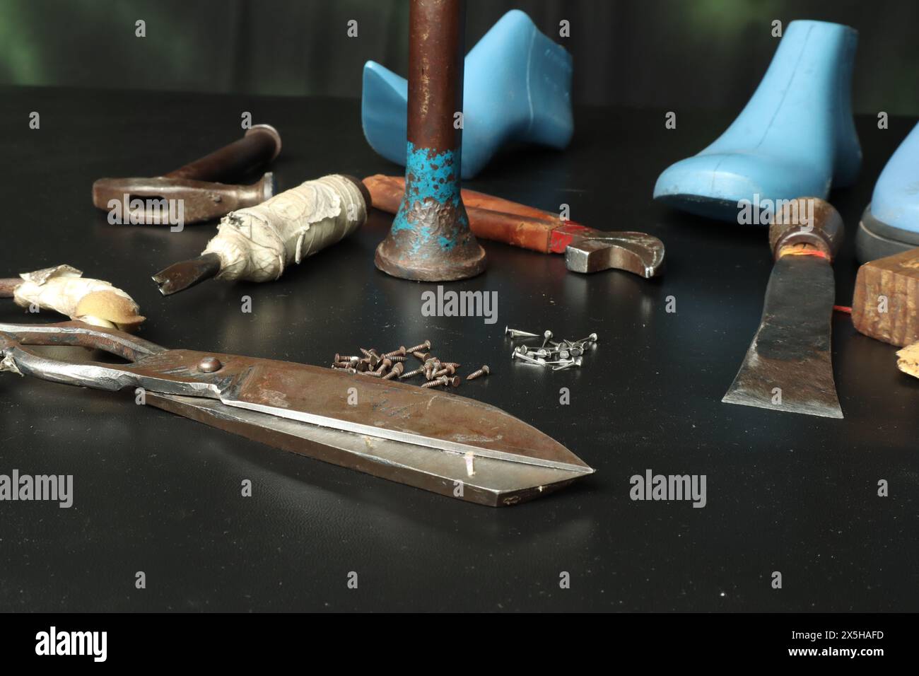 cobller tools isolated on the working table Stock Photo