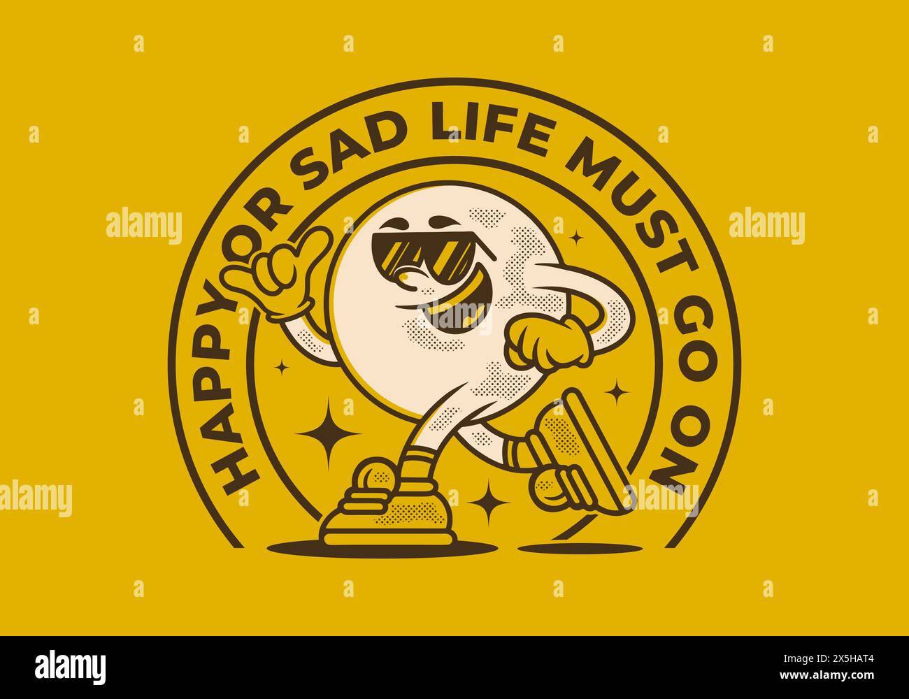 Happy or sad, life must go on. Mascot character illustration of ball ...