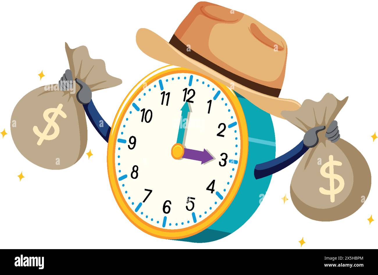 Clock with money bags and a cowboy hat Stock Vector Image & Art - Alamy