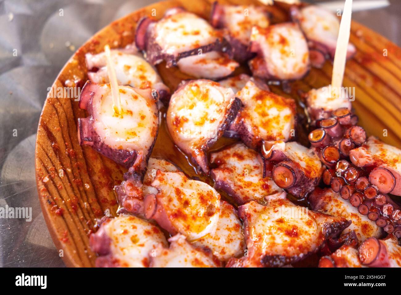 portion of pulpo a feira, traditional octopus recipe in Galicia. Spain Stock Photo