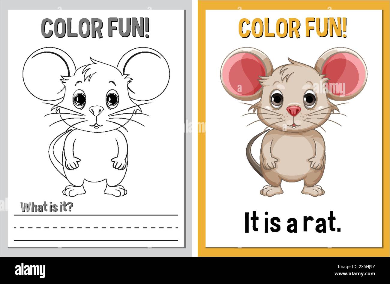 Coloring and finished illustration of a cute rat Stock Vector Image ...