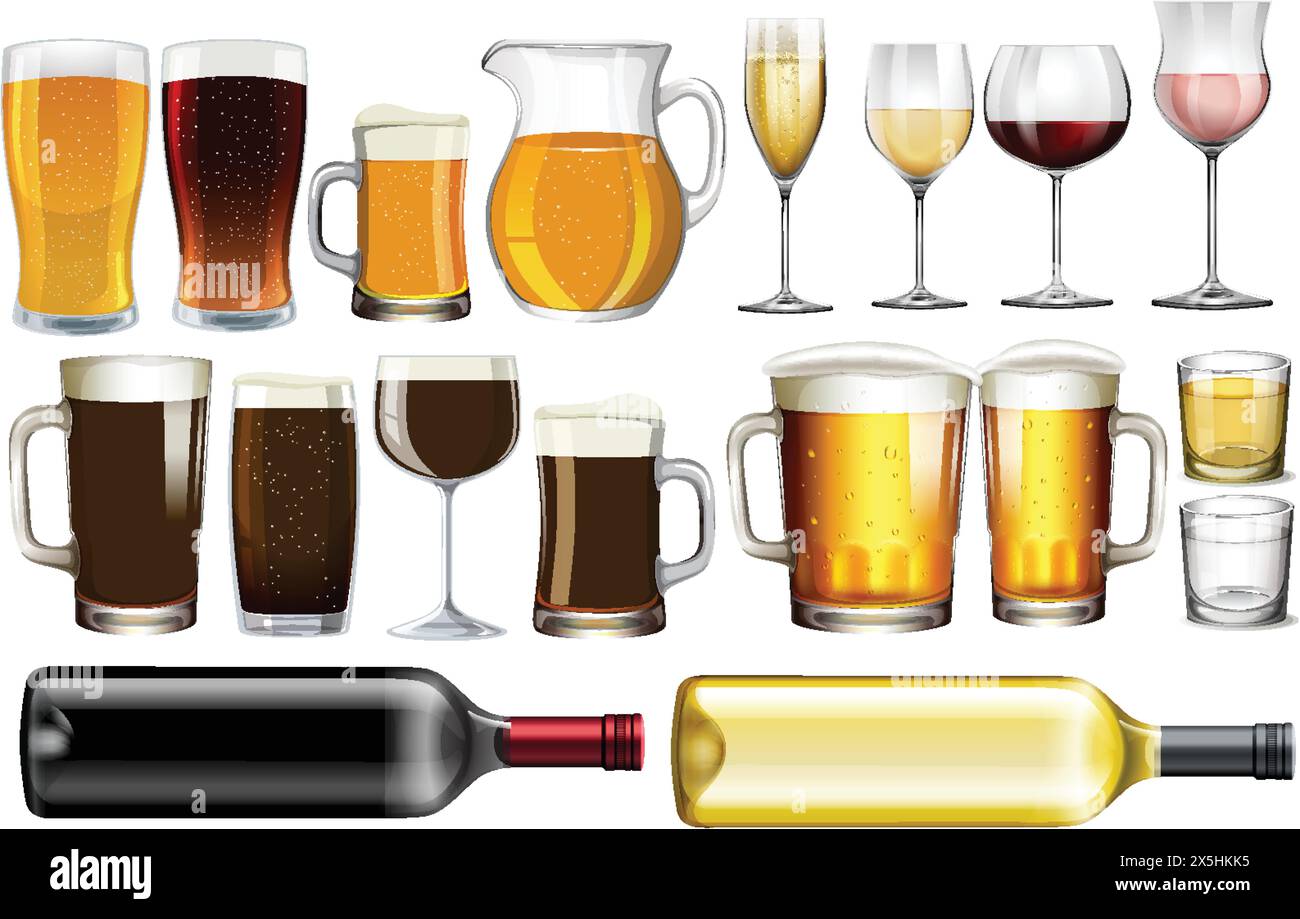 Vector illustration of different alcoholic drinks Stock Vector