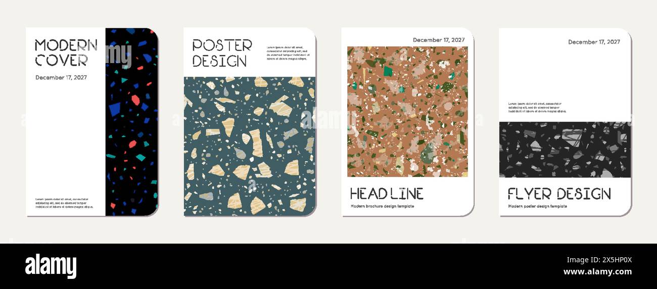 Note book cover design. Terrazzo abstract background made of natural ...