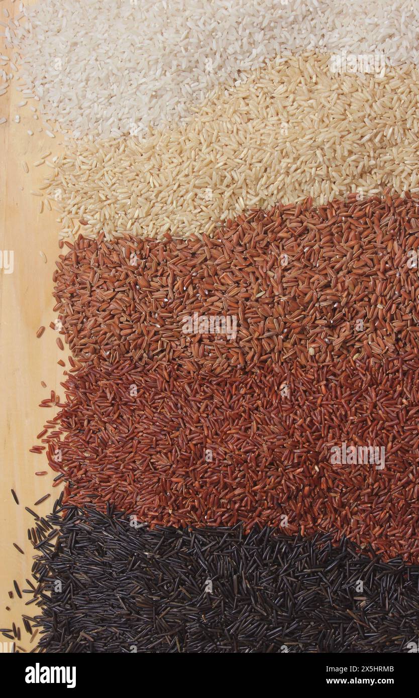 Different Rice Varieties in Rustic Kitchen. Wild Rice With Brown Rice ...