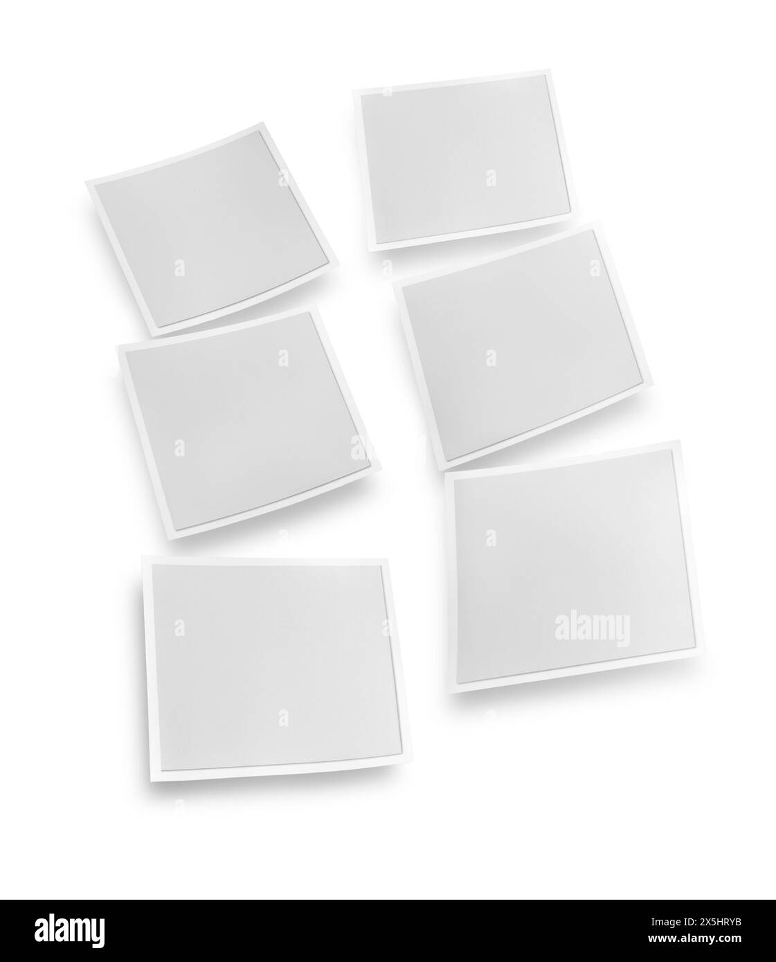 Graphic resource. Six photographic plates with a soft shadow against white background. Clipping path on plates and inside plates. Stock Photo