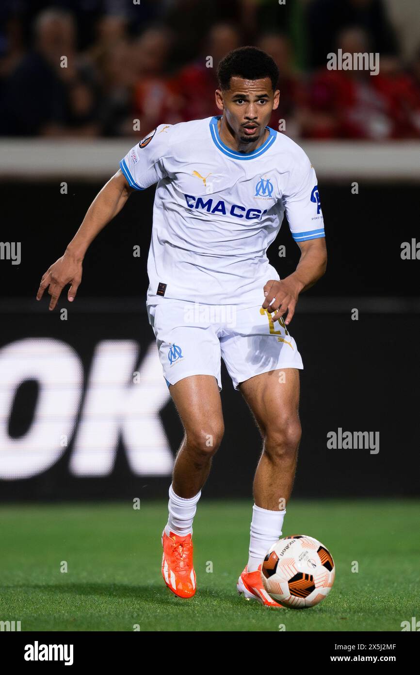 Bergamo, Italy. 9 May 2024. Iliman Ndiaye of Olympique de Marseille in action during the UEFA Europa League semi-final second leg football match between Atalanta BC and Olympique de Marseille. Credit: Nicolò Campo/Alamy Live News Stock Photo