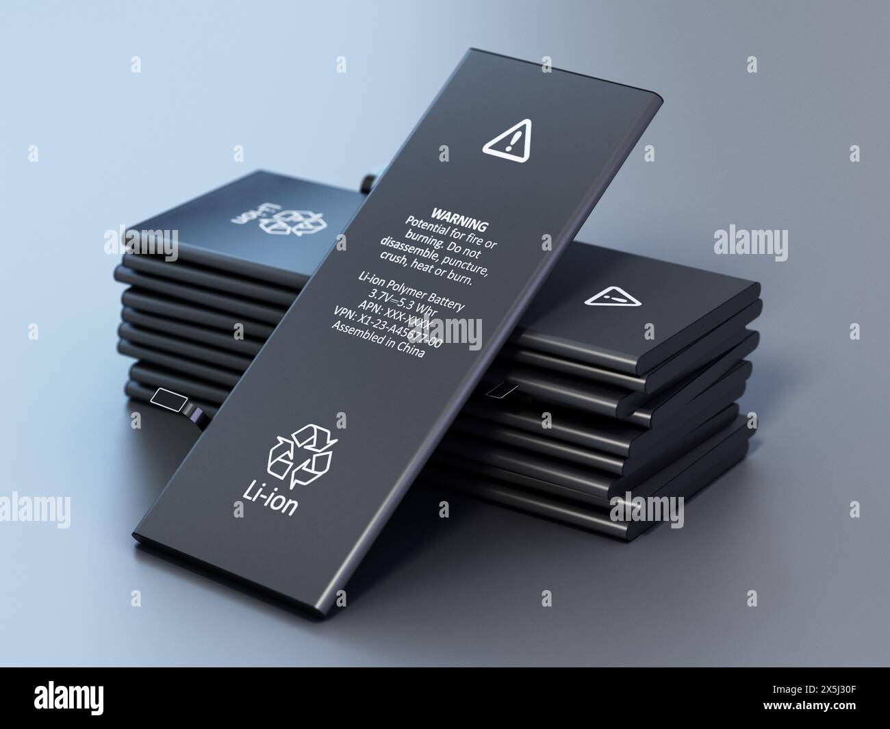 Stack of modern lithium Ion cellphone batteries isolated on gray ...