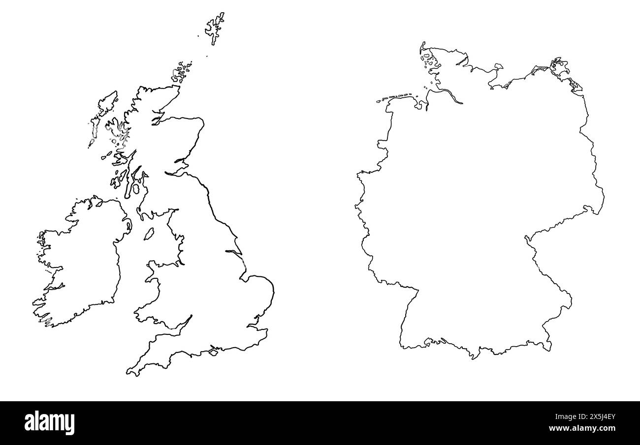 Contour drawing of Great Britain and Germany. Map illustration of European countries. Stock Photo