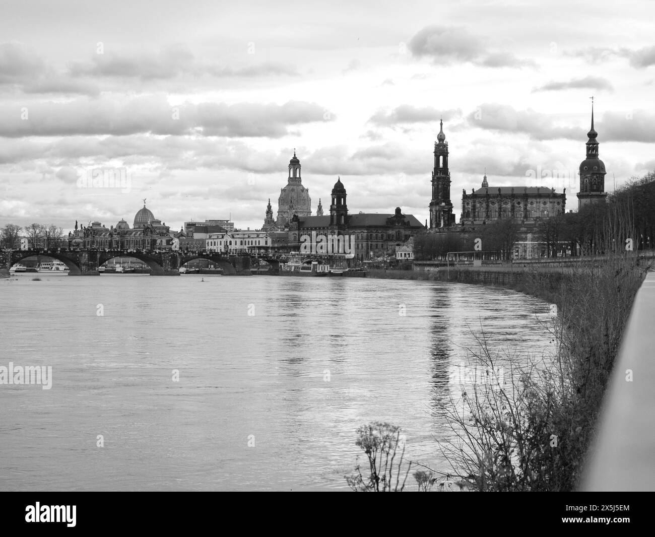 Dresden skyline seen from the Elbe, from the Augustus Bridge Stock Photo