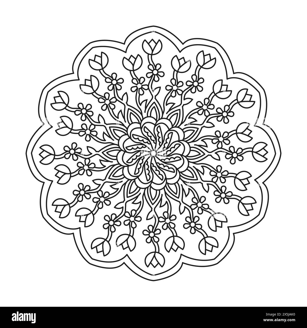 Eternal Kids Mandala Colouring Book Page for KDP Book Interior. Peaceful Petals, Ability to Relax, Brain Experiences, Harmonious Haven, Peaceful Portray Stock Vector