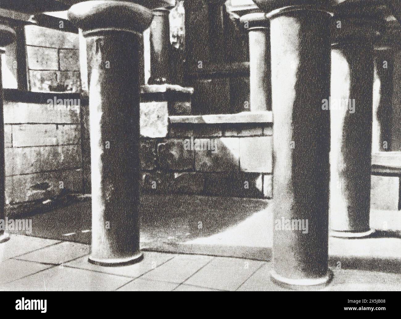Columns of the Knossos Palace. Photographs of the first half of the 20th century. Stock Photo