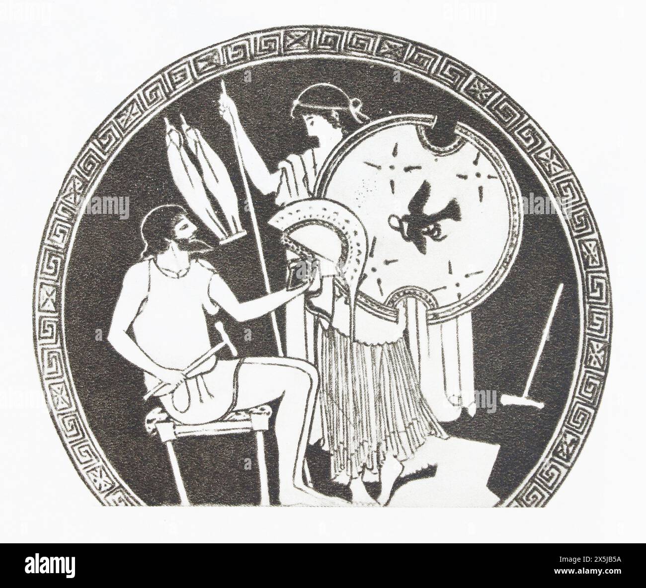 Hephaestus and Thetis. Ancient Greek painting on a vase from the 5th century BC. Stock Photo