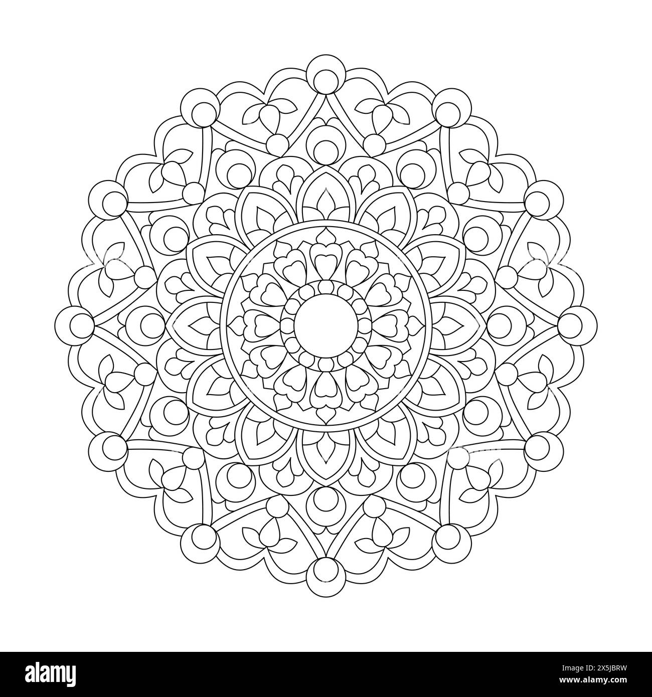 Mindfulness Kids Mandala Colouring Book Page for KDP Book Interior. Peaceful Petals, Ability to Relax, Brain Experiences, Harmonious Haven, Peaceful Po Stock Vector