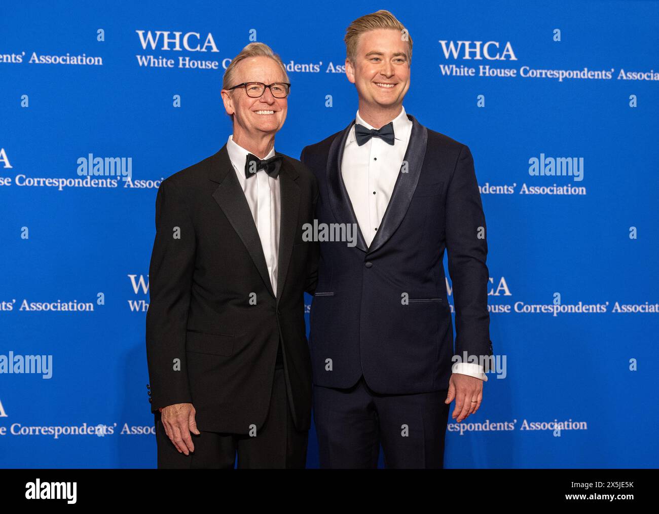 US journalists Steve Doocy, left, and Peter Doocy arrive for the 2024