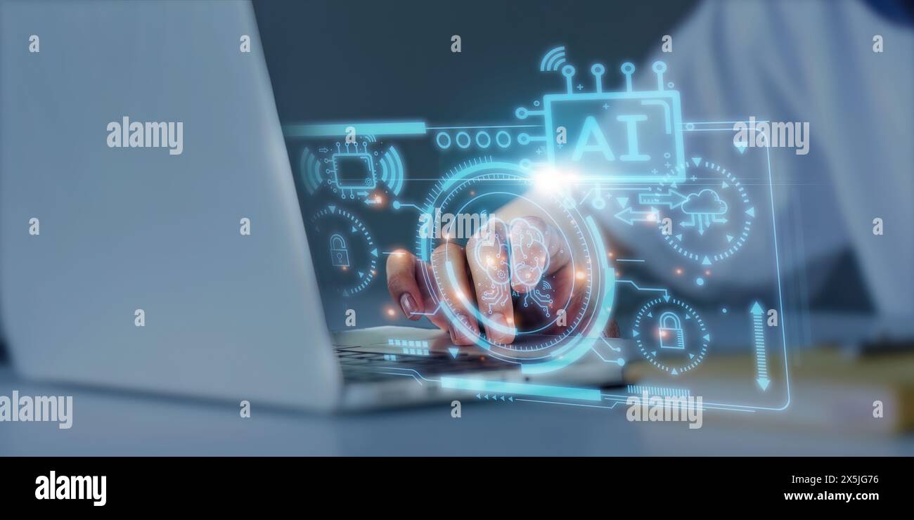 Human life with Artificial Intelligence AI, Data in modern computer ...