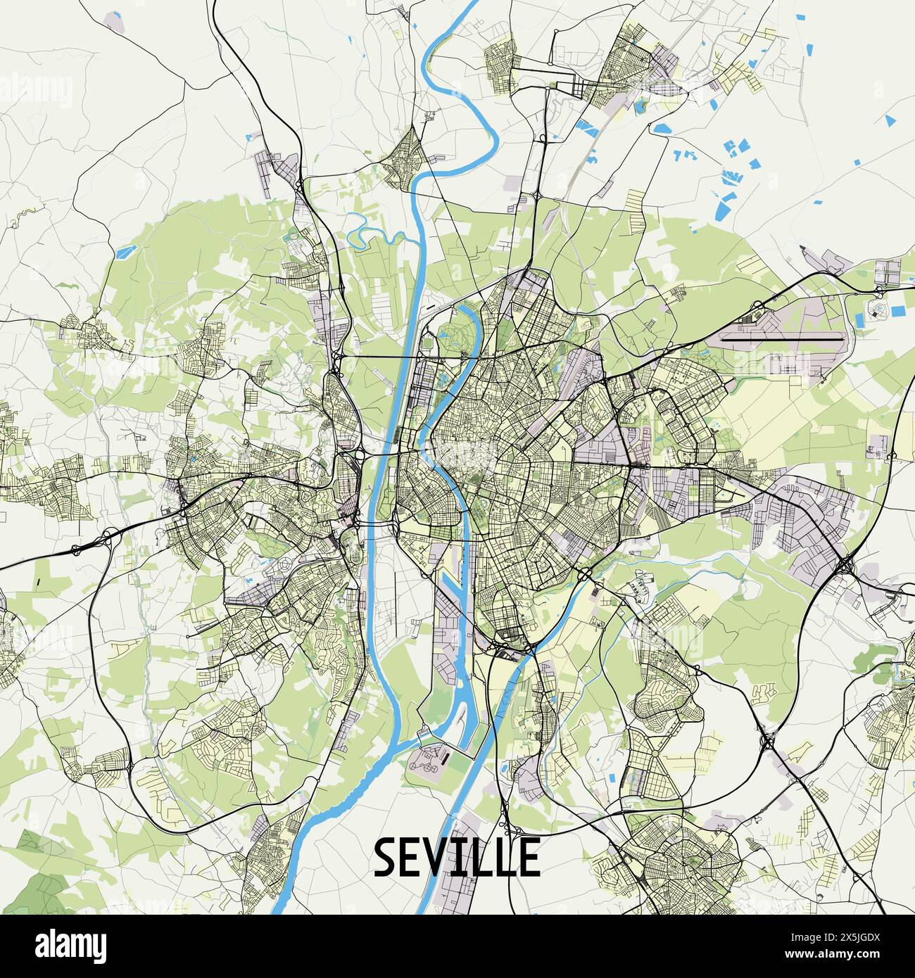Sevilla Spain map poster art Stock Vector