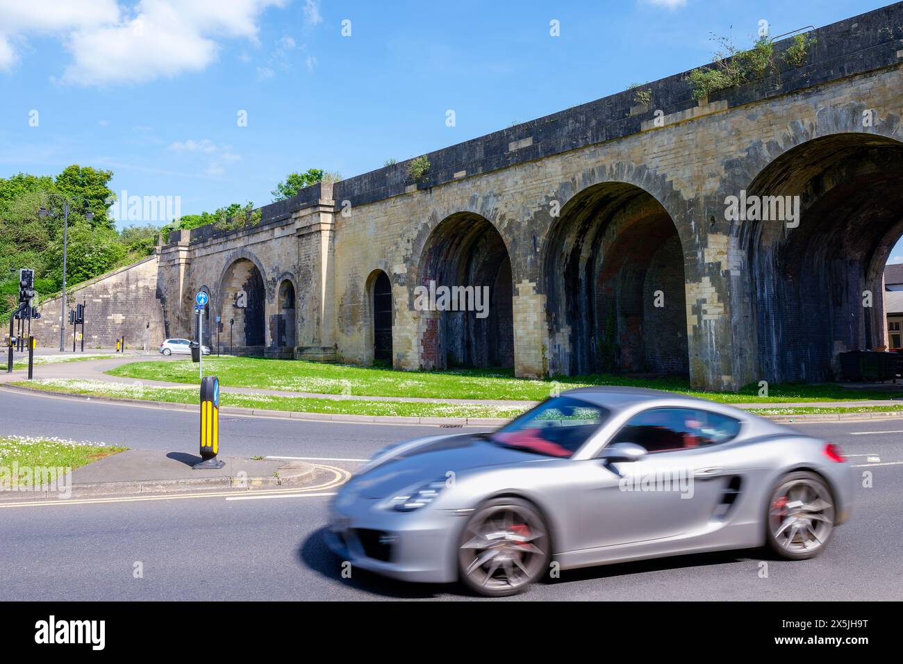 The Grade 2 listed Chippenham Railway Viaduct, designed by Isambard Kingdom Brunel in 1841 is located immediately west of Chippenham station. Stock Photo