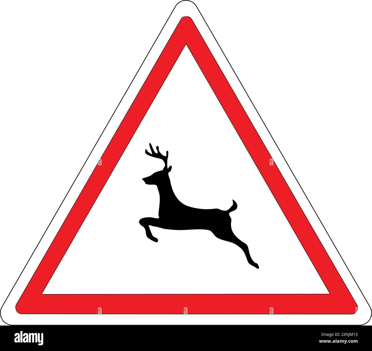 Triangular road sign with white background and red surround: Wild