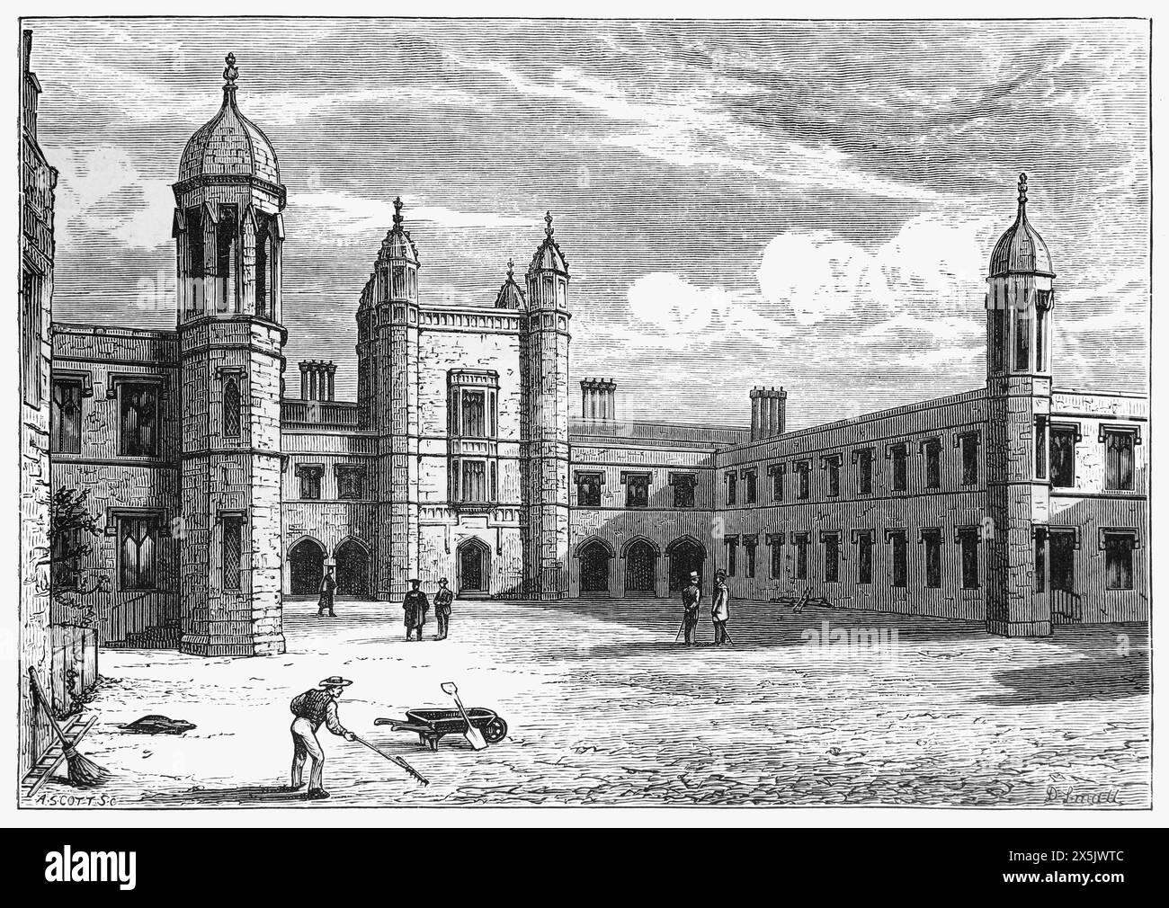 Marischal College, Aberdeen, Scotland, as it appeared in the late 19th century. Black and White Illustration from Our Own Country Vol III published by Cassell, Petter, Galpin & Co. in the late 19th century. Stock Photo