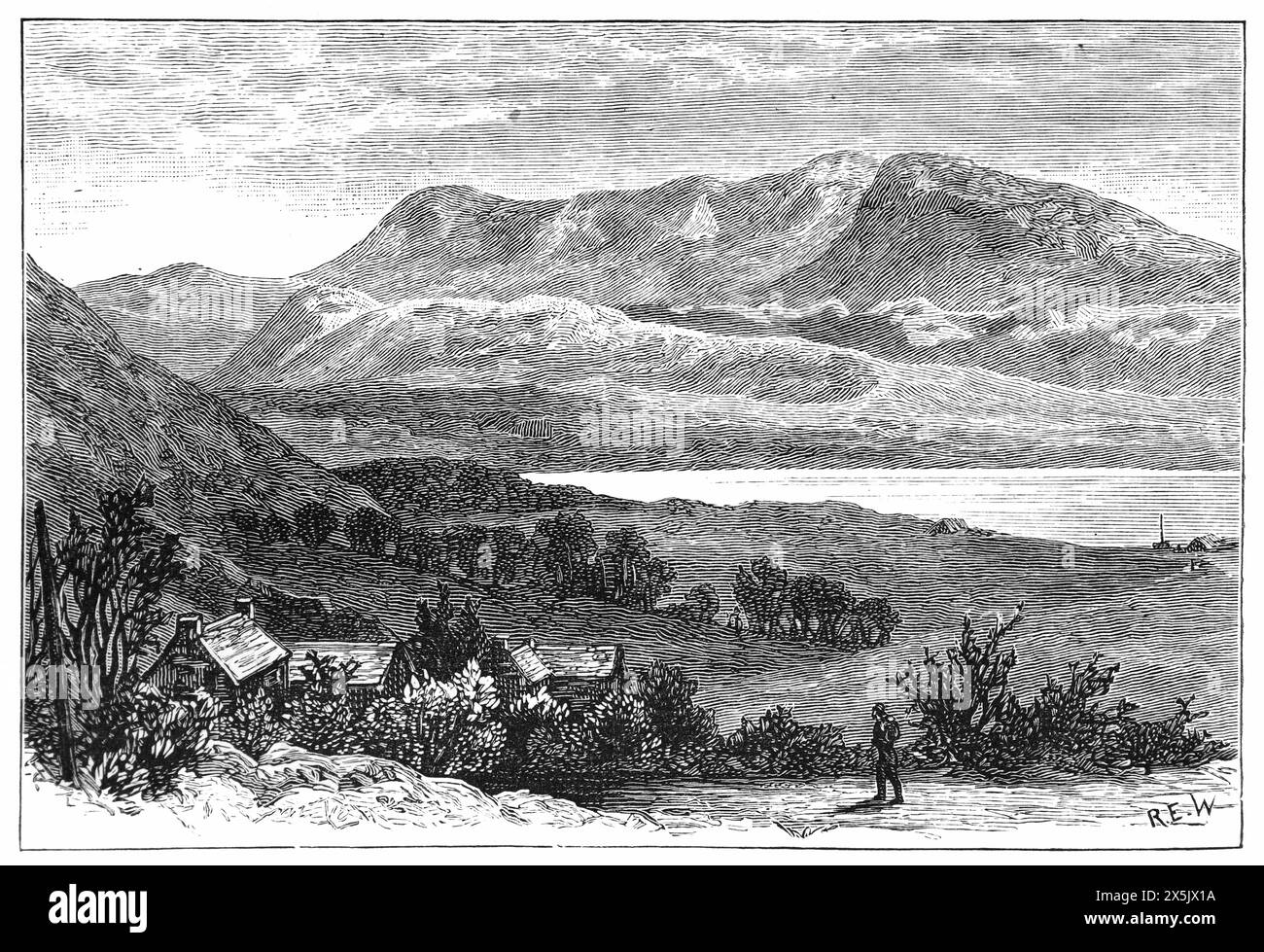 Cader Idris (or Cadair Idris), Llyn-y-Cae, on the Taly-Llyn ascent. Black and White Illustration from Our Own Country Vol III published by Cassell, Petter, Galpin & Co. in the late 19th century. Stock Photo