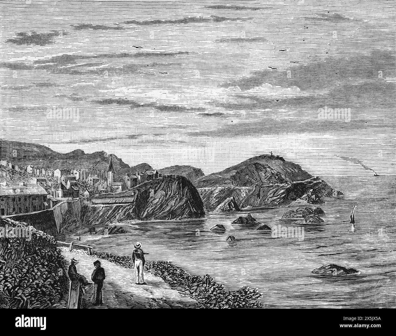 View of Ilfracombe, North Devon from Lantern Hill. As it appeared in the late 19th century. Black and White Illustration from Our Own Country Vol III published by Cassell, Petter, Galpin & Co. in the late 19th century. Stock Photo