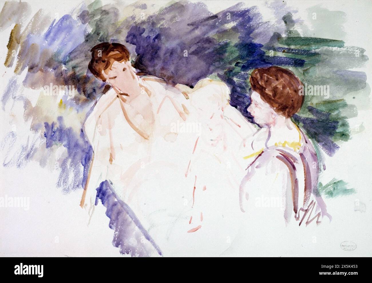 Painting by american artist Mary Cassatt (1844-1926) Etude pour ‘Le Bain’ ; Deux femmes et un enfant dans une barque (1910) Stock Photo
