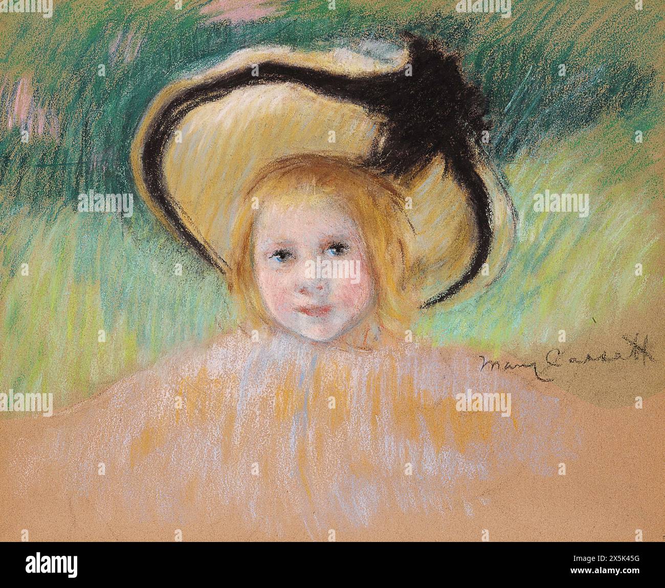 Painting by american artist Mary Cassatt (1844-1926) Girl in a Hat with a Black Ribbon (circa 1901-02) Stock Photo