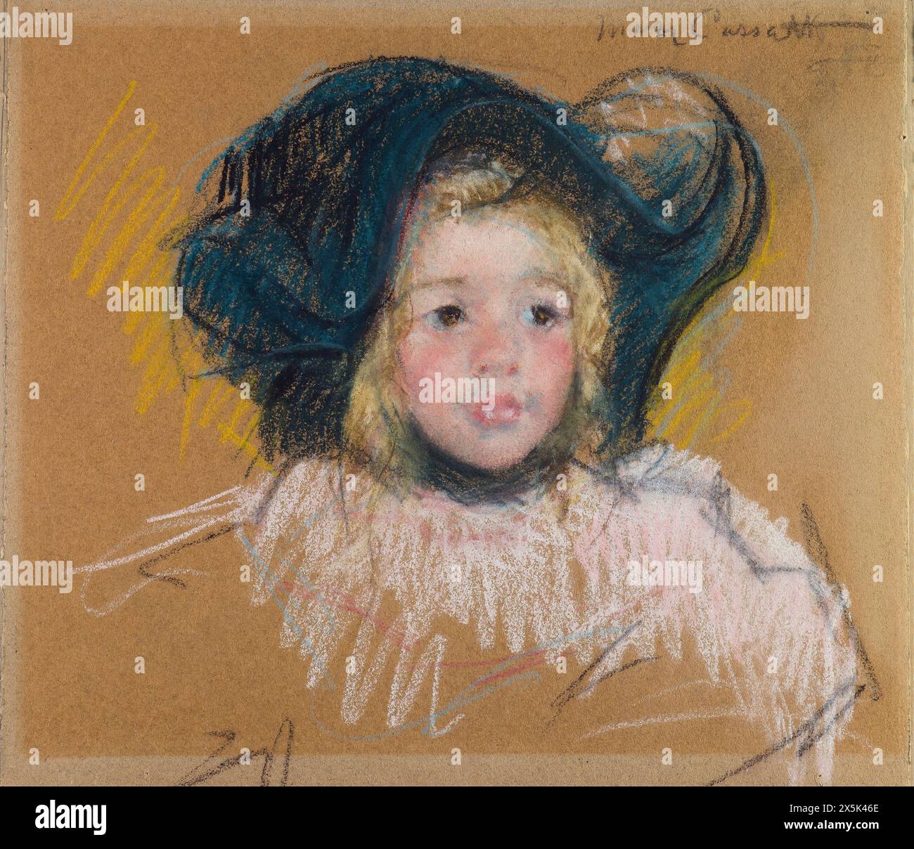 Painting by american artist Mary Cassatt (1844-1926) Head of Simone in a Green Bonnet with Wavy Brim, No. 2, c.1904 Stock Photo