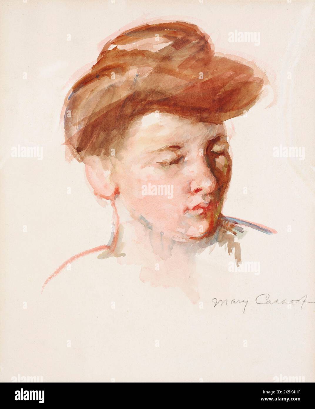 Painting by american artist Mary Cassatt (1844-1926) Sketch of Mother Jeanne’s Head Looking Down (circa 1907-1908) Stock Photo