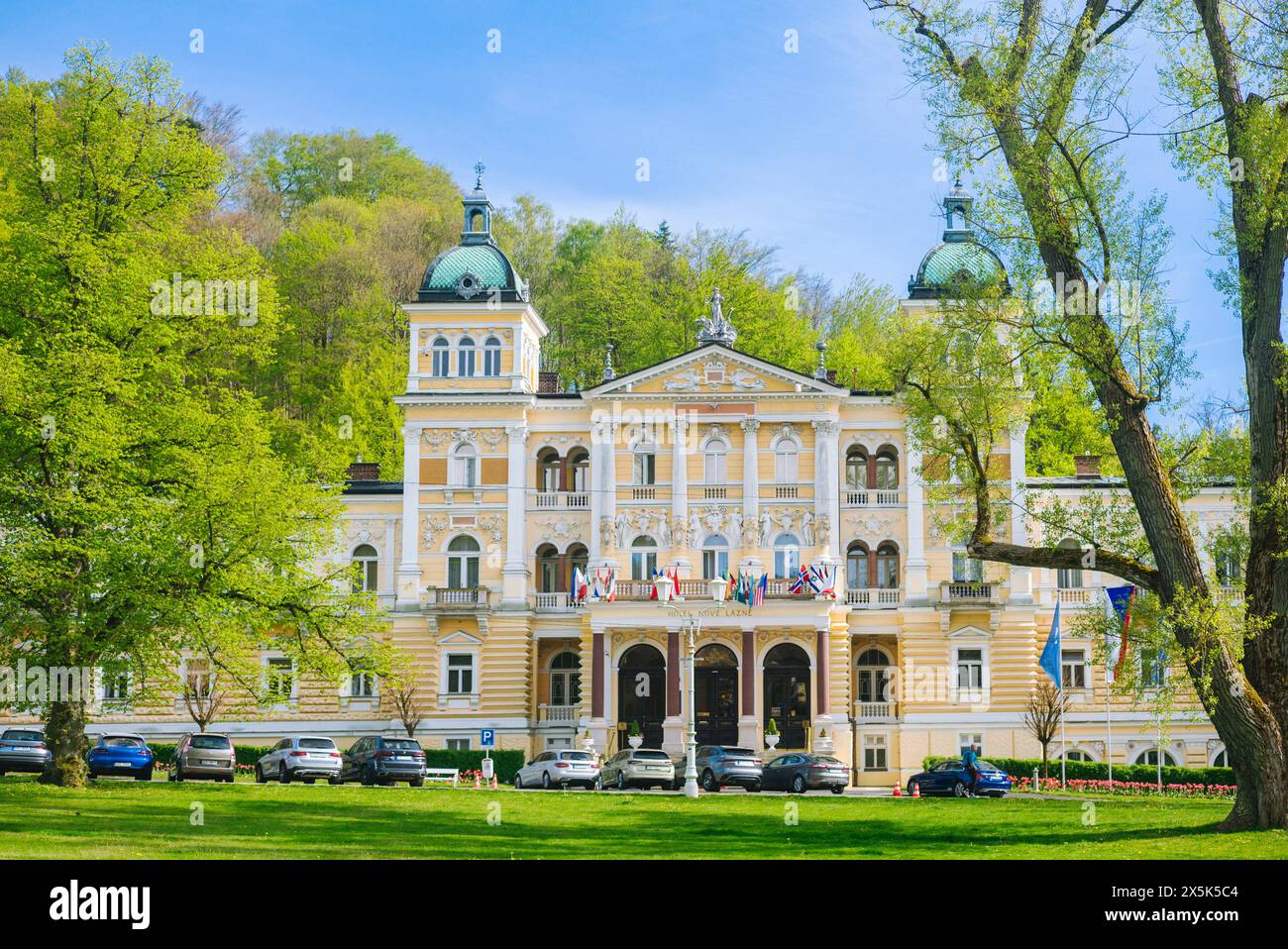 Park and historical hotels in Marienbad/Mariánské Lázne (Czech Republic) Stock Photo