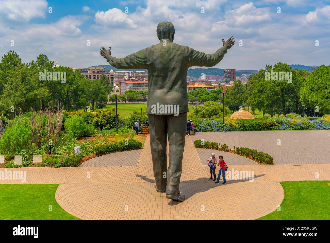 View of Nelson Mandela statue, Pretoria skyline and Union Buildings